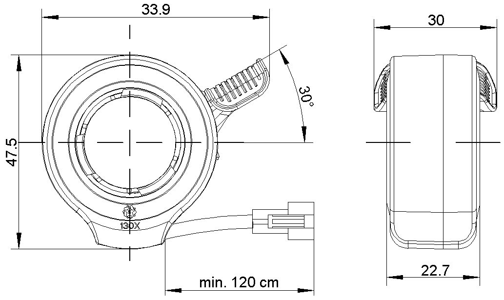 Toggle Throttle 130X Dimensions