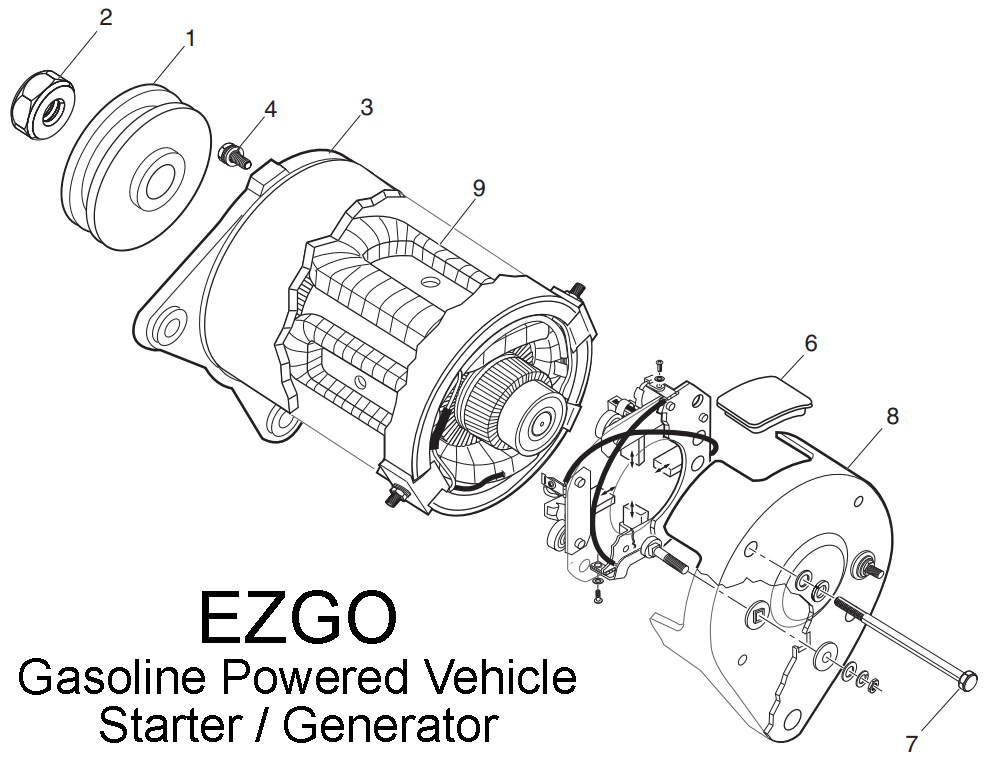 Diagram of Starter Generator For EZGO Gosoline Powered Vehicle