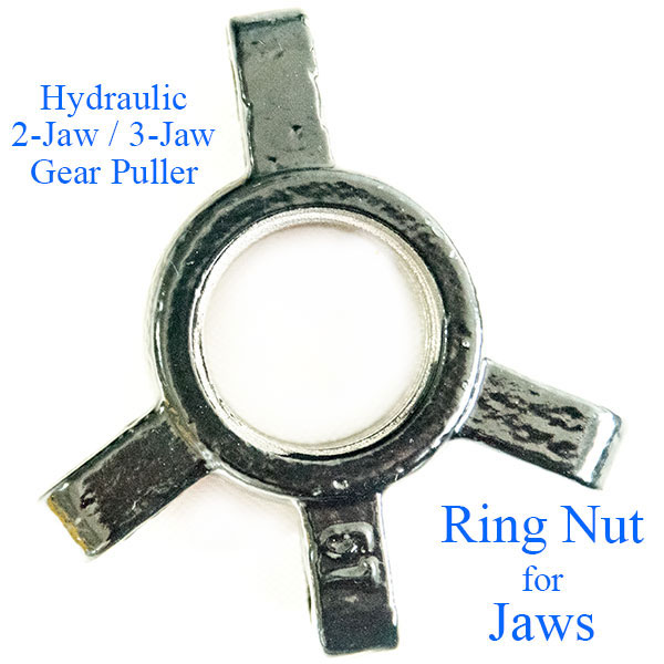 Ring nut of hydraulic gear puller, with bracket for 2-jaw or 3-jaw installation