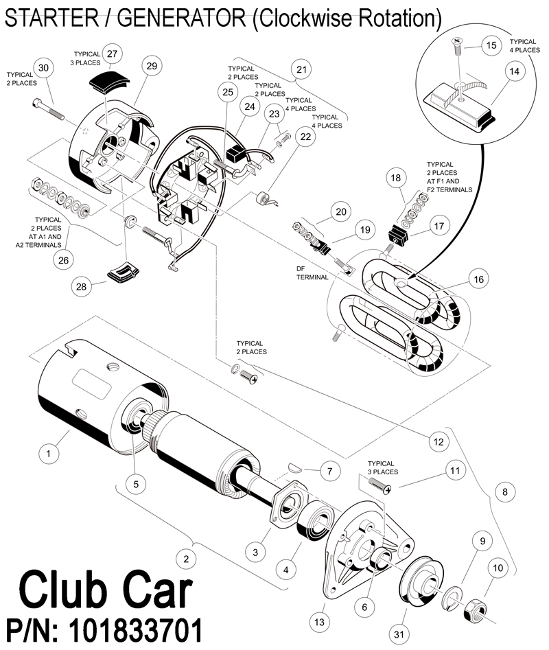 Diagram of Club Car DS 1999 Golf Cart Starter Generator 101833701