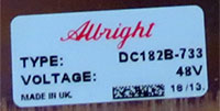 Albright DC182B-733 DC Contactor Label