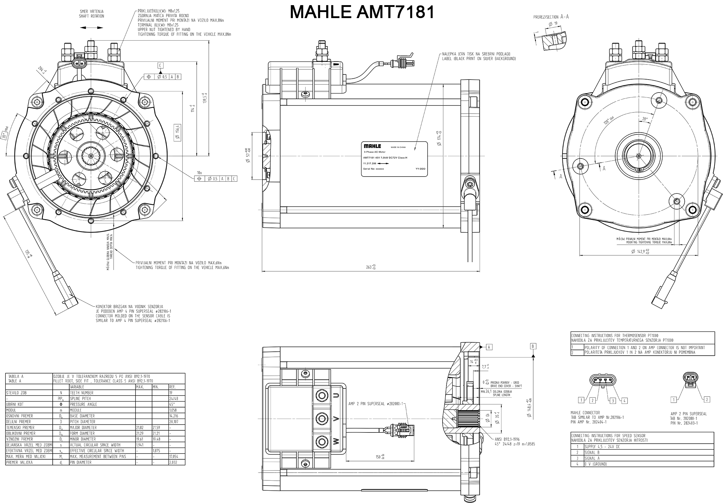 MAHLE Three Phase AC Motor AMT7181, Outline Diagram