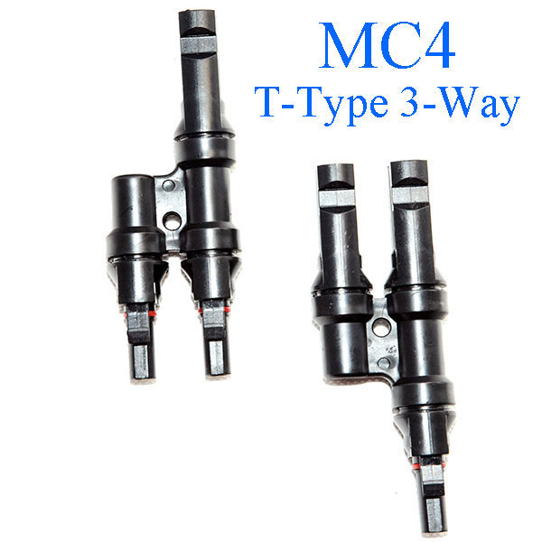 3-Way T-Type Solar Connector, MC4 Compatible, Plug + Socket