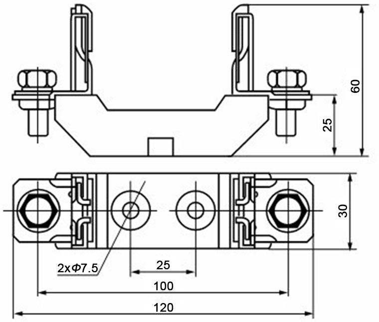 RT16-00 / NT00 fuse holder dimension diagram