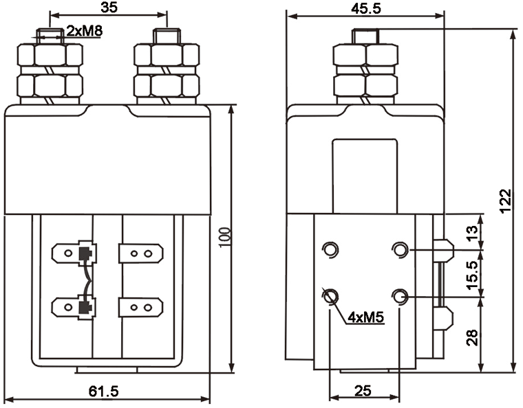 QCC26C-200A DC Contactor Dimensions