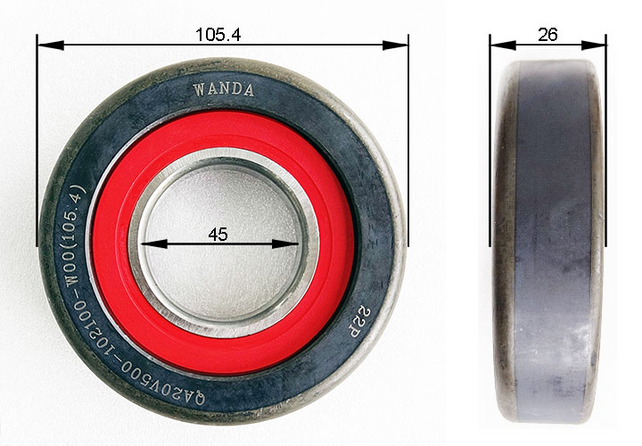 Dimensions of WANDA Mast Roller Bearing, 3316-514000-00 / QA20V500-102100-W00, Bore Diameter 45mm
