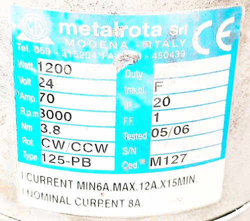 Label of Italy Metalrota motor 125-PB/M127