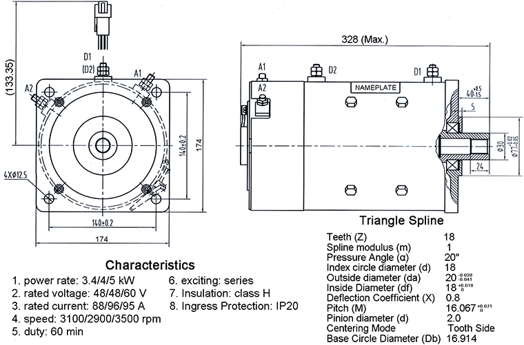 DC Series Motor, Model XQ-3.8-4, Outline Diagram