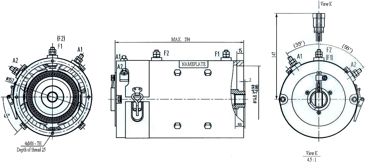 DC SepEx Motor (Shunt Wire Type), Model XQ-3.8, Outline Diagram
