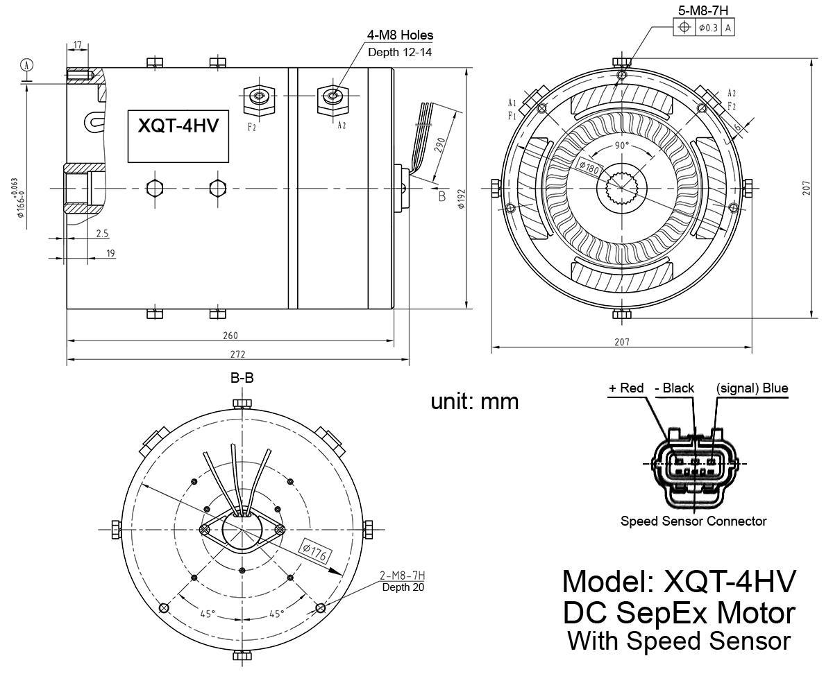 DC SepEx Motor (Shunt Wire Type), Model XQT-4HV, Product Diagram