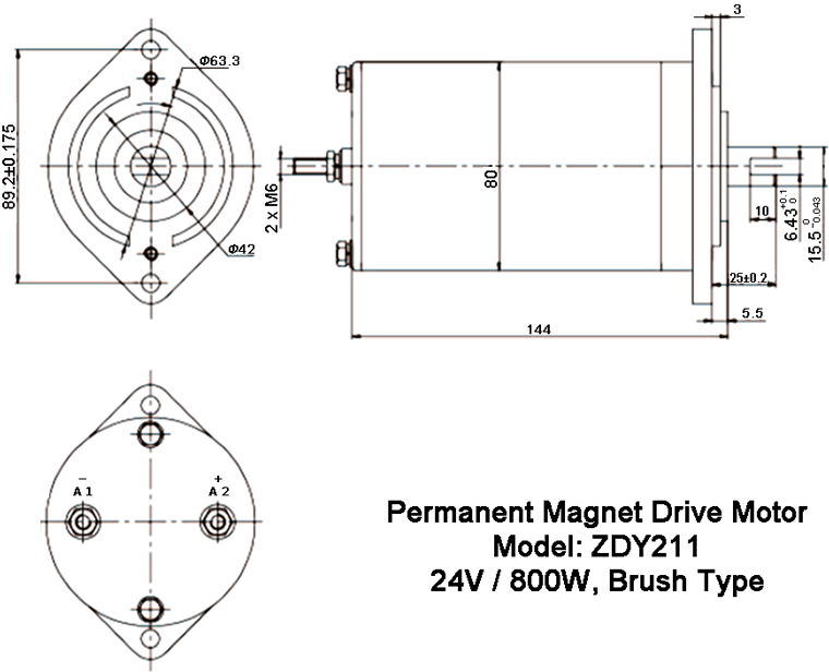 dimensions of permanent magnet drive motor ZDY211