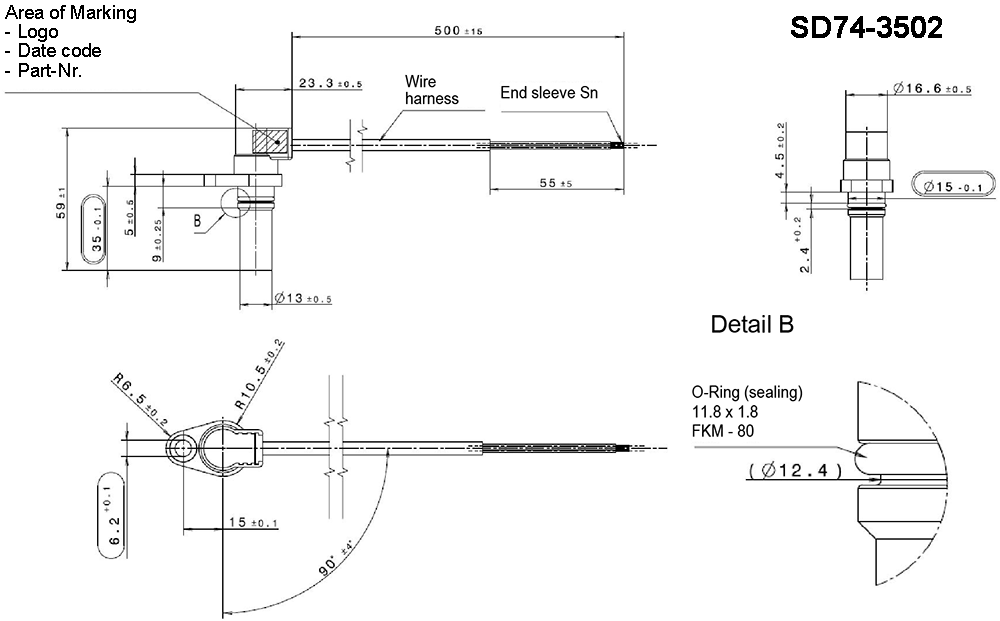ZF Motor Encoder SD74-3502 Dimension Diagram, M6 Installation Hole