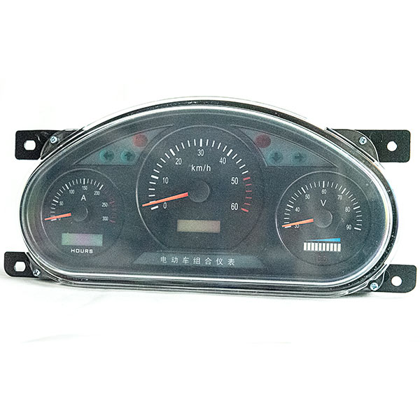 Electric vehicle dashboard, displaying direction, brake and parking brake status, with back light